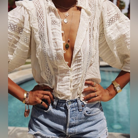 Free People Tops - Free People One Boho Cream Blouse